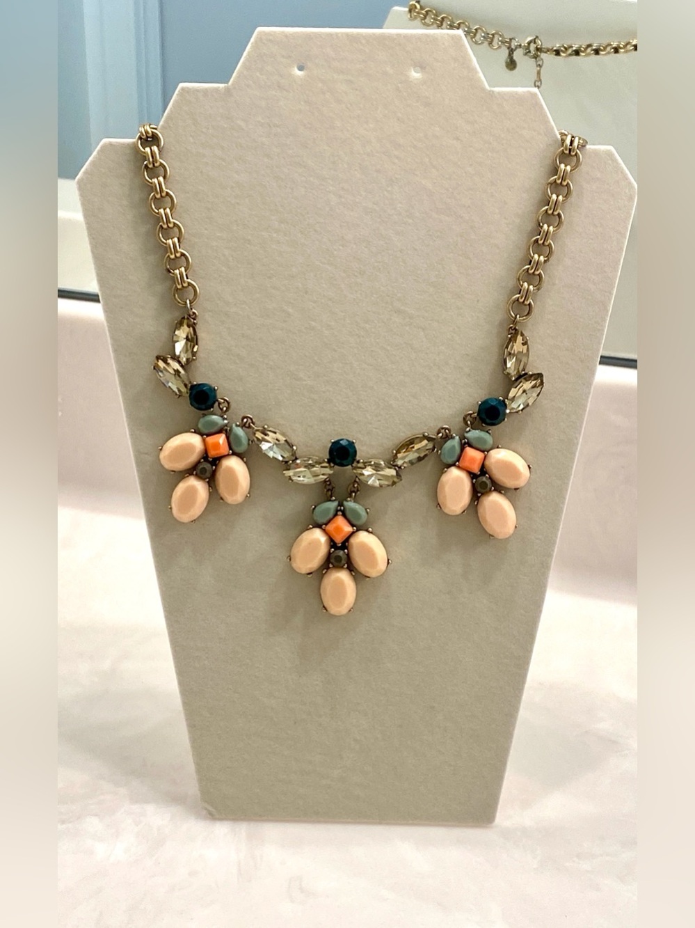 J. Crew Peach, Teal & Coral Cluster Pendant Necklace